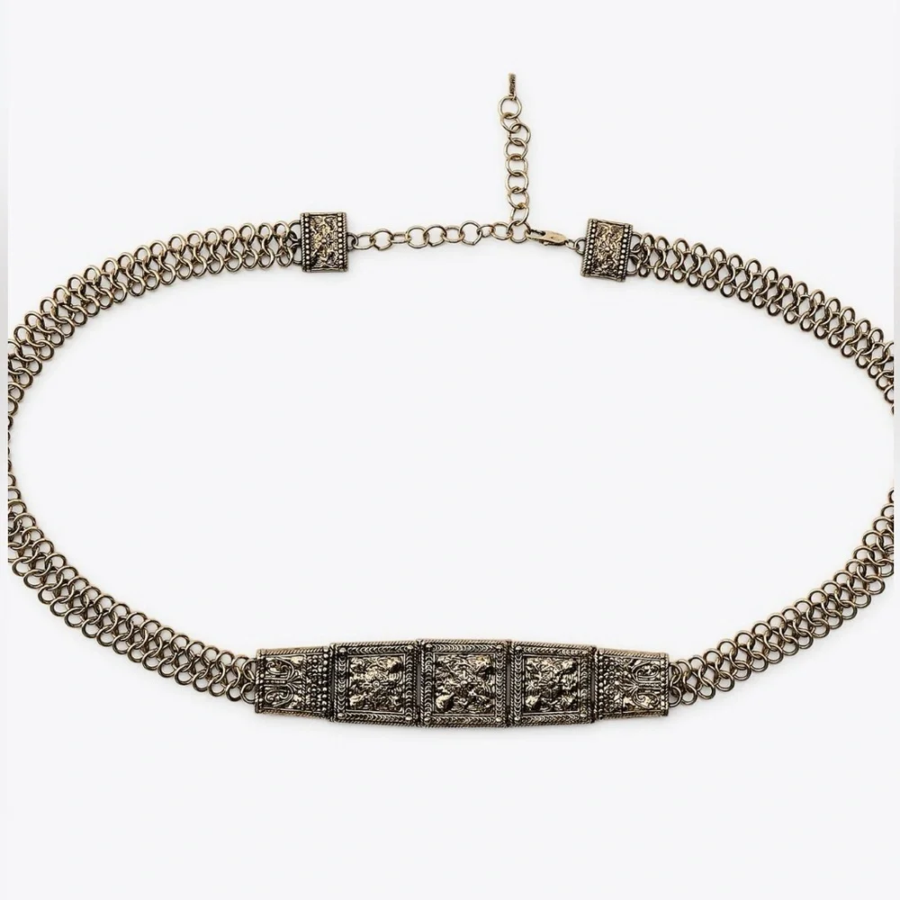 Zara engraved metal piece link belt